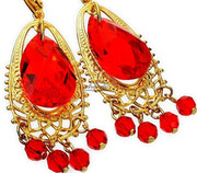 Kryształy Unikat Piękne Kolczyki Red Gold Chandelier 4493211367