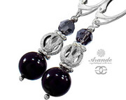 Nowe Kryształy Piękne Kolczyki Crystal Black Srebro 700674
