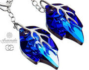 Kryształy Ozdobne Długie Kolczyki Blue Leaf Srebro 700641