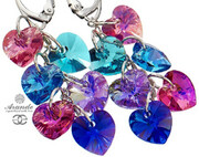 Kryształy Piękne Długie Kolczyki Serca Srebro Rose Peacock 700577