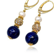 Perły Lapis Lazuli Piękne Kolczyki Złote Srebro 702332