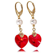 Prawdziwe Perły Kryształy Czerwone Oryginalne Kolczyki Siam Złote Srebro Certyfikat 703576