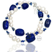 Perły Lapis Lazuli Przepiękna Bransoletka Srebro 702312