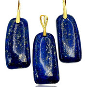 Lapis Lazuli Naturalny Piękny Komplet Kolczyki Wisiorek Złote Srebro 702642