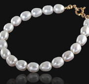 Prawdziwe Perły Białe Piękna Bransoletka Złote Srebro 703343