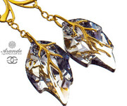 Kryształy Ozdobne Długie Kolczyki Comet Leaf Złote Srebro 700644