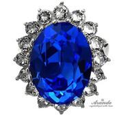 Kryształy Piękny Pierścionek Royal Blue Srebro 4238993907