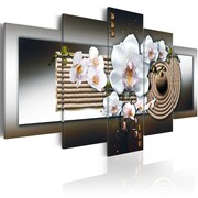 Obraz - Orchidea i ogród zen - brąz Artgeist