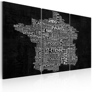 Obraz - Text map of France on the black background - triptych Artgeist