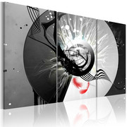 Obraz - Metaliczny krąg i czerwone piórka Artgeist