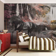 Fototapeta - Czarny koń przy wodospadzie Artgeist
