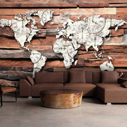 Fototapeta - Mapa na drewnie Artgeist