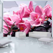 Fototapeta - Kwiaty orchidei i kamienie zen Artgeist