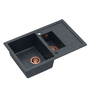 Quadron Zlewozmywak granitowy Morgan 156 780 x 500 x 210/160 mm Czarny z miedzianym odpływem HB8224U8-C1 quadron
