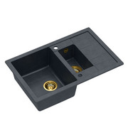 Quadron Zlewozmywak granitowy Morgan 156 780 x 500 x 210/160 mm Czarny ze złotym odpływem HB8224U8-G1 quadron