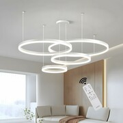 Duża lampa wisząca ring biała 100cm 197Watt L139 Biała lampa wisząca ring LED 100 cm do nowoczesnego salonu z pilotem L139