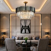 Luksusowy czarny żyrandol kryształowy 80cm - K501 Luksusowy czarny żyrandol K501 – kryształowy, 80 cm, czarno‑złoty design