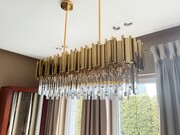 Luksusowy złoty żyrandol kryształowy nad stół 100cm - K506 Złoty żyrandol kryształowy nad stół 100 cm – model K506 | Zyrandole24.pl