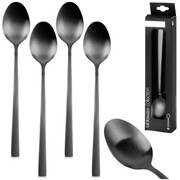 Łyżeczki koktajlowe deserowe długie do drinków sztućce czarne SATYNOWE 4-ele EXCELLENT HOUSEWARE 139772