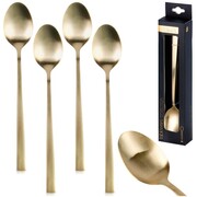 Łyżeczki koktajlowe deserowe długie do drinków sztućce złote SATYNOWE 4-ele EXCELLENT HOUSEWARE 139769