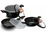 Zestaw 7 ele. Zestaw garnków + Patelnia z powłoką granitową BERLINGER HAUS Black Rose BH-6791