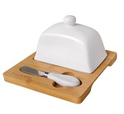 Maselniczka porcelanowa z nożykiem oraz drewnianą podstawą maselnica KONIGHOFFER KG-0609