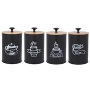 Komplet 4 pojemników kawa herbata cukier sól 16x9,5cm BRUNBESTE BB-2681 (napisy PL)