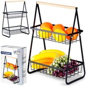 Koszyk kosz na owoce warzywa metalowy czarny piętrowy dwupoziomowy VILDE 229155