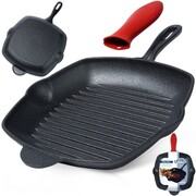 Patelnia grillowa do grillowania GRILL żeliwna kwadratowa z silikonową nakładką CAST LINE 28x28 cm VILDE 199045