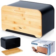 Chlebak metalowy pojemnik na chleb pieczywo z deską bambusową czarny 35x22x20.5cm VILDE 259613