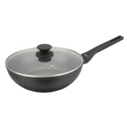 Patelnia Wok marmurowa 28cm, nieprzywierająca, indukcja, z pokrywką, czarna KLAUSBERG KB-7990