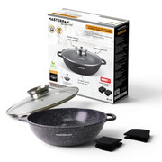 Garnek ceramiczny niski szeroki wok z pokrywką 28CM 5.5L na indukcję gaz czarny MASTERPAN MP-2135