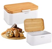 Chlebak stalowy z pokrywą bambusową KINGHOFF KH-1795 Biały