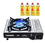 Kuchenka turystyczna gazowa jednopalnikowa + nabój gazowy x4 TIROSS 2.2kw TS-265-g4