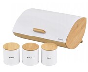 Chlebak + 3 pojemniki, zestaw, bambusowo-stalowy, KRISBERG COSMIC KS-2624 biały