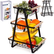 Koszyk kosz na owoce warzywa metalowy czarny piętrowy 3-poziomowy VILDE 229097