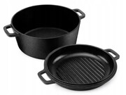 Garnek żeliwny z pokrywą grillową 2w1, 4.5L, 26cm, KRISBERG KS-7743