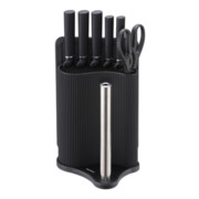 Zestaw noży 8 el. na stojaku, z deską i uchwytem na ręcznik, czarny, KLAUSBERG KB-7977