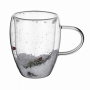 Solidna szklanka z podwójnego szkła do kawy herbaty zimowy wzór 350ml KAMILLE KM-9015