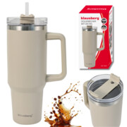 Kubek termiczny ze słomką rurką do auta duży na wodę 1100ml KLAUSBERG KB-7944 Beżowy