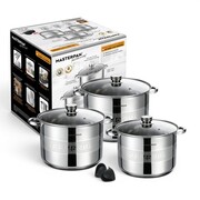 Garnki stalowe gastronomiczne duże wysokie 6-ELE 16.2/19.3/22.7L MASTERPAN MP-5134