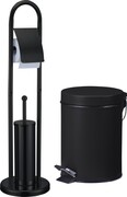 Zestaw łazienkowy szczotka do WC stojak na papier toaletowy kosz 3W1 czarny matowy BRUNBESTE BB-1138