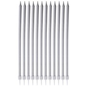 Świeczki z wosku do tortu na tort srebrne długie 14.5cm zestaw 12 szt ORION 822262