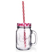 Słoik do picia napojów szklany z zakrętką i słomką 450ml ORION 125551