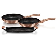 Zestaw patelni granitowych + płyta do smażenia BERLINGER HAUS Metallic Line Rosegold BH-1669
