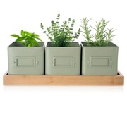 Osłonki na doniczki osłona doniczka na zioła na podstawce zielona metalowa GREENISH 4-ele ORION 310629