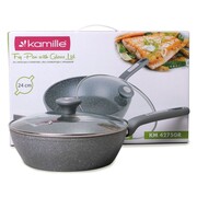 Patelnia głęboka wok granitowa 24cm z pokrywką indukcja KAMILLE KM-4275GR