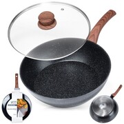 Patelnia granitowa nieprzywierająca indukcja NON-STICK z pokrywką BLACK&WOOD 28 cm 3.5L VILDE 199065