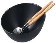 Porcelanowa misa czarna 23cm do sałatek z łyżkami KLAUSBERG KB-7786