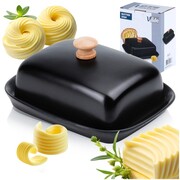 Maselniczka ceramiczna maselnica pojemnik na masło czarna uchwyt drewniany VILDE 139677